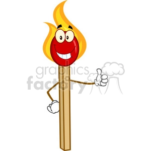 Royalty Free RF Clipart Illustration Burning Match Stick Cartoon Mascot Character Showing Thumbs Up