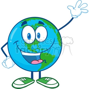 Royalty Free RF Clipart Illustration Earth Cartoon Mascot Character Waving For Greeting