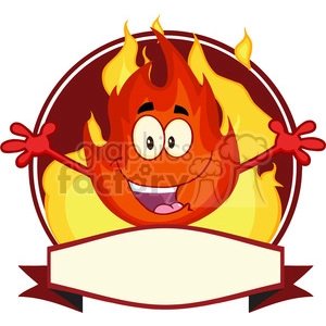 Royalty Free RF Clipart Illustration Fire Cartoon Mascot Label