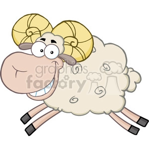 Royalty Free RF Clipart Illustration Ram Sheep Cartoon Mascot Character Jumping