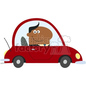 8265 Royalty Free RF Clipart Illustration Smiling African American Manager Driving Car To Work In Modern Flat Design Vector Illustration