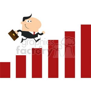 8291 Royalty Free RF Clipart Illustration Manager Running Over Growth Bar Graph Flat Design Style Vector Illustration
