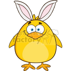 8599 Royalty Free RF Clipart Illustration Smiling Easter Chick Cartoon Character With Bunny Ears Vector Illustration Isolated On White