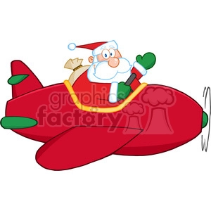 8201 Royalty Free RF Clipart Illustration Santa Claus Flying A Plane And Waving