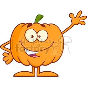 Royalty Free RF Clipart Illustration Funny Halloween Pumpkin Mascot Character Waving