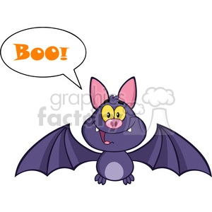8945 Royalty Free RF Clipart Illustration Happy Vampire Bat Cartoon Character Flying With Speech Bubble And Text Vector Illustration Isolated On White