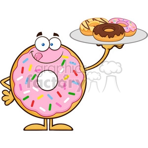 8681 Royalty Free RF Clipart Illustration Donut Cartoon Character Serving Donuts Vector Illustration Isolated On White