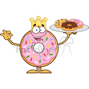 8683 Royalty Free RF Clipart Illustration King Donut Cartoon Character Serving Donuts Vector Illustration Isolated On White