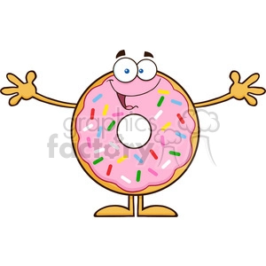8677 Royalty Free RF Clipart Illustration Funny Donut Cartoon Character With Sprinkles Wanting A Hug Vector Illustration Isolated On White