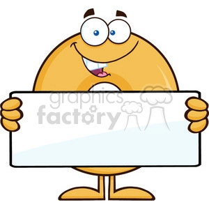 8654 Royalty Free RF Clipart Illustration Donut Cartoon Character Holding a Blank Sign Vector Illustration Isolated On White