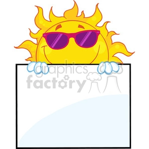 7044 Royalty Free RF Clipart Illustration Smiling Sun With Sunglasses Over A Sign Board