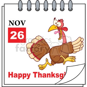 8967 Royalty Free RF Clipart Illustration Cartoon Calendar Page With Cartoon Turkey Escape Vector Illustration