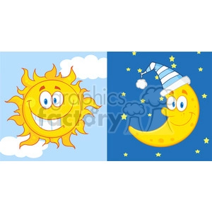 Royalty Free RF Clipart Illustration Sun And Moon Cartoon Mascot Characters