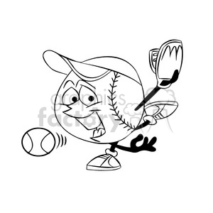 cartoon baseball mascot pitcher speedy black and white