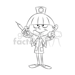 betty the cartoon nurse holding a hypodermic needle black white