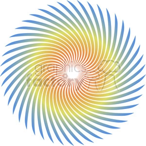 The clipart image features a radial pattern of lines fanning out from a central point. The lines are colored in a gradient that transitions from blues to greens to yellows to oranges, creating an effect reminiscent of a colorful sunburst or a spinning wheel.