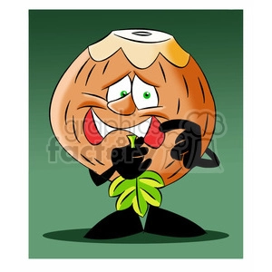 cartoon coconut character mascot charlie sad about cut leaf