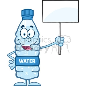 royalty free rf clipart illustration water plastic bottle cartoon mascot character holding up a blank sign vector illustration isolated on white