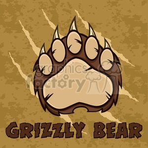 royalty free rf clipart illustration brown bear paw with claws vector illustration with scratches grunge background and text