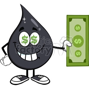 royalty free rf clipart illustration greedy petroleum or oil drop cartoon character with cash money and dollar eyes vector illustration isolated on white background