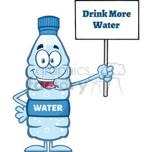 royalty free rf clipart illustration water plastic bottle cartoon mascot character holding up a sign with text vector illustration isolated on white