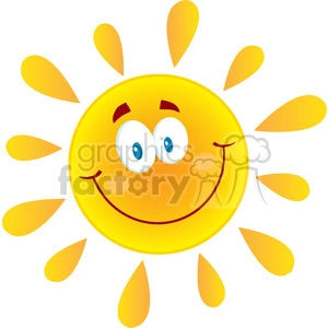 The image is a clipart of a smiling sun with a friendly face. The sun has rays emanating from it, and its face has two large blue eyes and a content smile.