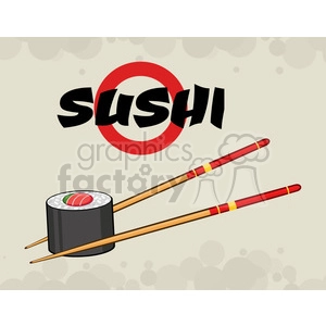 illustration sushi roll with chopsticks vector illustration with text and background
