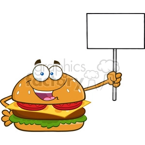 illustration burger cartoon mascot character holding a blank sign vector illustration isolated on white background