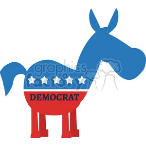 red white and blue democrat donkey vector illustration flat design style isolated on white with text