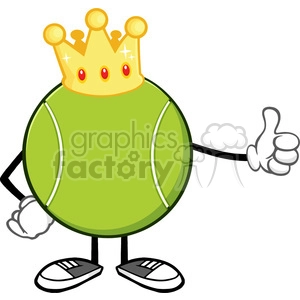 king tennis ball faceless cartoon mascot character with golden crown giving a thumb up vector illustration isolated on white background