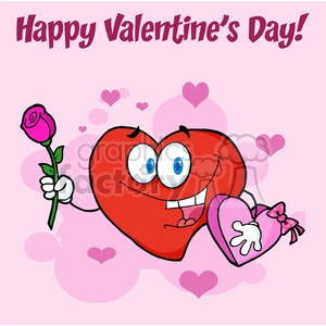 cute red valentine heart character holding a rose and candy vector illustration greeting card
