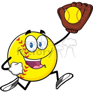 softball cartoon character running with glove and ball vector illustration isolated on white background