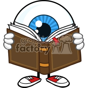 Blue Eyeball Guy Cartoon Mascot Character Reading A Book Vector