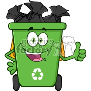 Happy Green Recycle Bin Cartoon Mascot Character Full With Garbage Bags Giving A Thumb Up Vector
