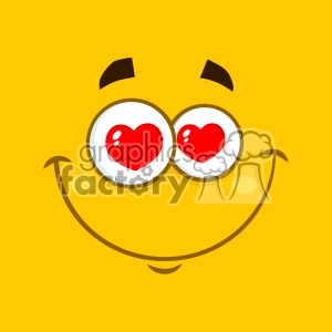 10895 Royalty Free RF Clipart Smiling Love Cartoon Square Emoticons With Hearts Eyes And Expression Vector With Yellow Background