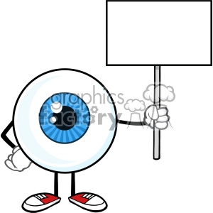 Blue Eyeball Guy Cartoon Mascot Character Holding Up A Blank Sign Vector