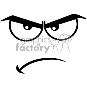 10909 Royalty Free RF Clipart Black And White Angry Cartoon Funny Face With Grumpy Expression Vector Icon 