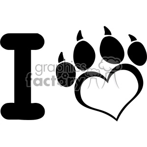 10710 Royalty Free RF Clipart I Love Dog With Black Heart Paw Print With Claws Logo Design Vector Illustration