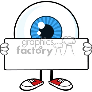 Blue Eyeball Guy Cartoon Mascot Character Holding A Blank Sign Vector