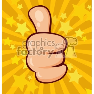 10694 Royalty Free RF Clipart Cartoon Hand Giving Thumbs Up Gesture Vector With Stars Sunburst Background
