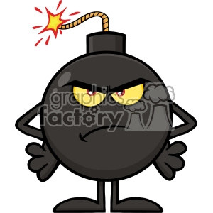 10798 Royalty Free RF Clipart Angry Bomb Cartoon Mascot Character Vector Illustration