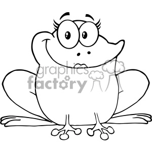 10667 Royalty Free RF Clipart Black And White Frog Female Cartoon Mascot Character Vector Illustration