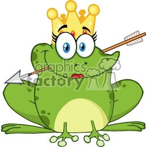 10658 Royalty Free RF Clipart Cute Princess Frog Cartoon Mascot Character With Crown And Arrow Vector Illustration
