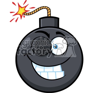 10818 Royalty Free RF Clipart Winking Bomb Face Cartoon Mascot Character With Expressions Vector Illustration