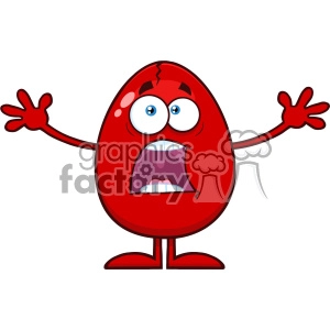 10956 Royalty Free RF Clipart Scared Cracked Red Egg Cartoon Mascot Character With Open Arms Vector Illustration