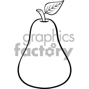 Royalty Free RF Clipart Illustration Black And White Outlined Pear Fruit With Leaf Cartoon Drawing Simple Design Vector Illustration Isolated On White Background