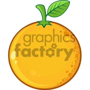 Royalty Free RF Clipart Illustration Orange Fresh Fruit With Green Leaf Cartoon Drawing Vector Illustration Isolated On White Background