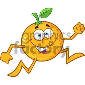 Royalty Free RF Clipart Illustration Funny Orange Fruit Cartoon Mascot Character Running Vector Illustration Isolated On White Background