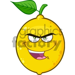 Royalty Free RF Clipart Illustration Evil Yellow Lemon Fruit Cartoon Emoji Face Character With Bitchy Expression Vector Illustration Isolated On White Background