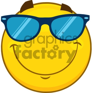 Royalty Free RF Clipart Illustration Smiling Yellow Cartoon Smiley Face Character With Sunglasses Vector Illustration Isolated On White Background